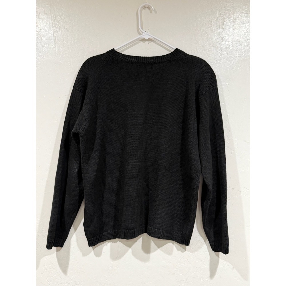 Vintage Susan Bristol 1993 Teddy Bear Patchwork Sweater Black Ramie Cotton Med - Picture 3 of 5